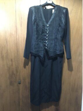 Joseph Ribkoff Black Long-Sleeve V-Neck Dress with Buttoned Overlay